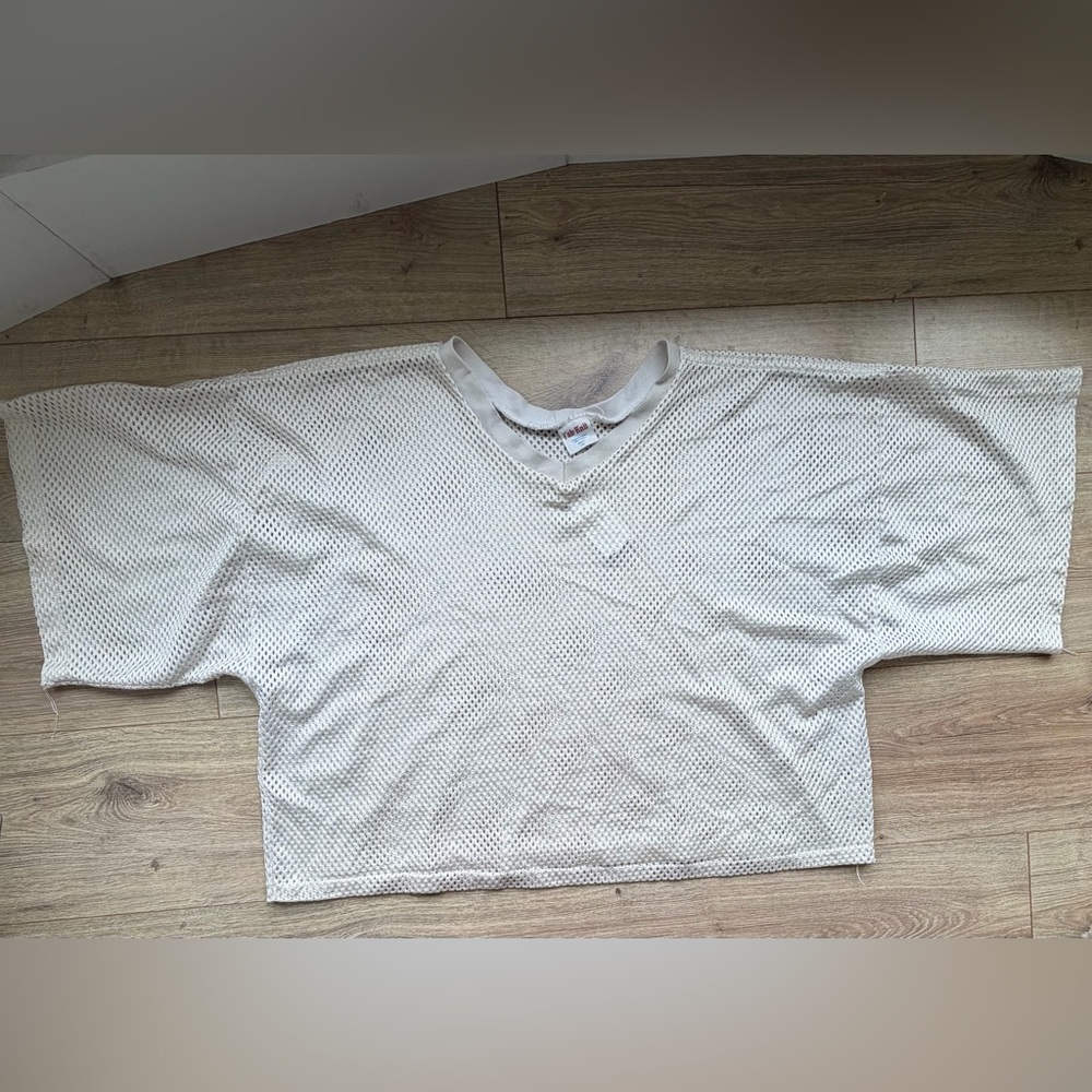 Men’s Vintage Cream Mesh Oversized Cropped Jersey size L Preowned - Picture 3 of 3